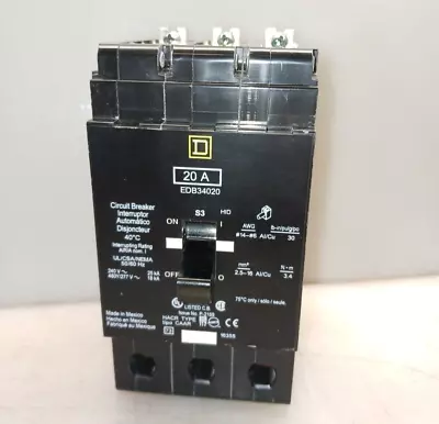 NEW SQUARE D EDB34020 CIRCUIT BREAKER 20 AMP 3 POLE 480Y/277 VAC 18kA • $179.99