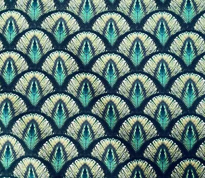 £6.99 • Buy Art Deco Feathers Peacock Fan Print Fabric Curtain Cotton Material - 140cm Wide