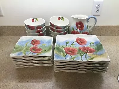 Maxcera Dish Set. Flowing Poppies Design. 25 Pc Set For 8 • $250