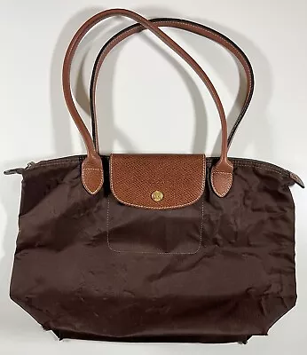 Longchamp Le Pliage Nylon Tote Shoulder Bag Brown With Brown Leather • $25