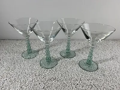 Set Of 4 Metropolis Martini Graduated Spanish Green Ball Stem Vintage Libbey • $28.97