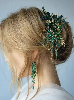 Bohe Green Hair Vine Hair Piece Crystal Headdress Bridal Gold Hair Accessories • £17.99
