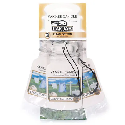 Yankee Candle 3 Pack Car Jar Air Freshener Fragrance Scent - CLEAN COTTON • £6.99