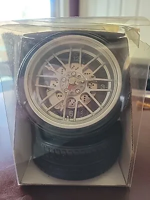 Vintage Double Tire Wheel Desk Clock NEW In Box Evandale ESTC9030 • $19
