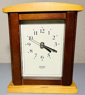 Vintage SEIKO Wood 2-Tone 7” Mantle Desk Table Tower Clock #QXG332 BLH Japan Mov • $29.69