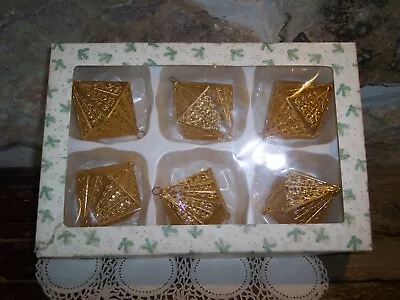 6 Vintage Eckartina Gold Filigree Lantern Christmas Tree Ornaments West Germany • $45