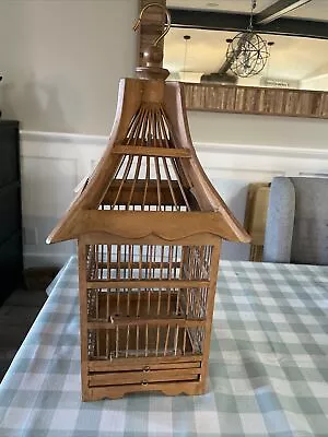 Vintage Pagoda Bamboo Bird Cage With Metal Hook 20 Hx10 Wx10 D • $45