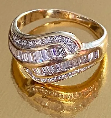 £625 • Buy 18ct Gold Ladies Ring Baguette Cut Diamond Paved Ring 18k Carat 750 Heavy 3.9g