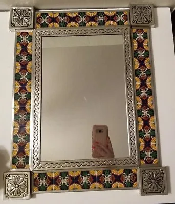 Colorful Mexican Tile And Punched Tin Mirror • $100