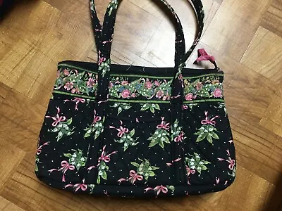 VERA BRADLEY NEW HOPE Villager Tote Shoulder Bag Black Floral Pink Ribbons • $30