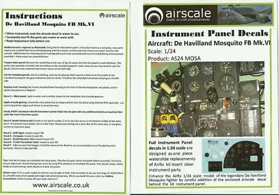 Airscale 2411 1/24 DeHavilland Mosquito FB Mk VI Instrument Panel (Decal) (D) • $11.99