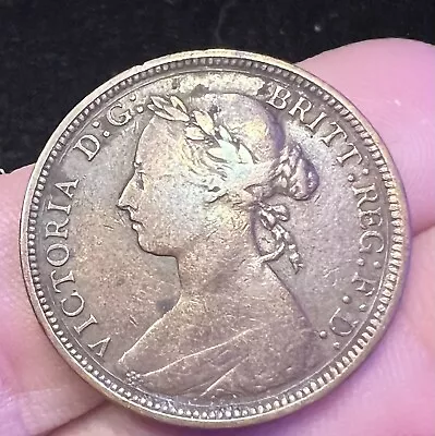 1889 Britain 1/2 Penny F-VF Details Queen Victoria Copper Coin F1237 • $15