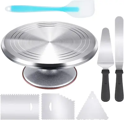 Aluminium Alloy Revolving Stand 12  Cakes Turntable Silicone Spatulas & 3 Combs • £47.42