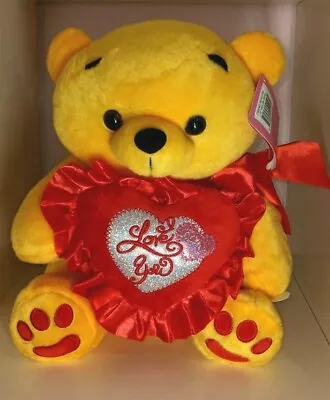 14  Yellow Plush Teddy Bear W/ Red Heart Shaped Pillow & Voice Saying I Love You • $35