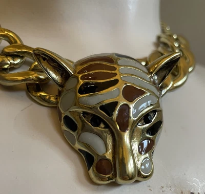 £12 • Buy Adolfo Dominguez Wild Cat Pendant Adjustable Statement Necklace Large Curb Chain