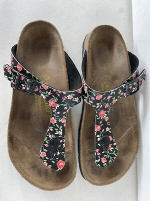 £29.99 • Buy Womens Black With Red Roses Birkenstock Papillio Toe Post Sandals Uk 7