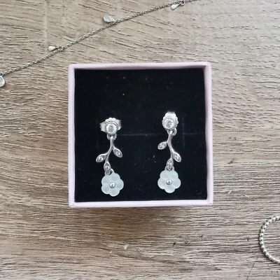 $75 • Buy Retired Pandora Silver Luminous Floral Drop Stud Earrings #290699MOP
