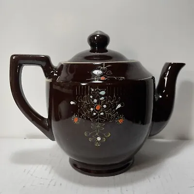 Brown Betty Redware Teapot Enamel Hand Painted Made In Japan Vintage • $12.99