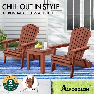 ALFORDSON Adirondack Chairs Table 3PCS Set Wooden Outdoor Furniture Beach Brown • $199.95