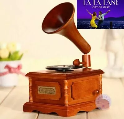 WOOD PHONOGRAPH WIND UP MUSIC BOX ♫  City Of Stars - La La Land   ♫ • $75.72