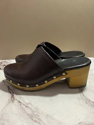 UGG Heels Clog Style Brown Leather Studded Sheepskin Lining Size 7 • $29