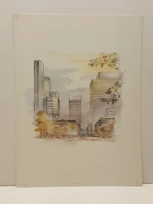 Vintage Lithograph Art Print Cityscape Skyscrapers Denmark Mads Stage • $10