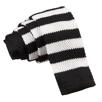 Black & White Mens Skinny Tie Knit Knitted Striped Casual Necktie By DQT • $11.17