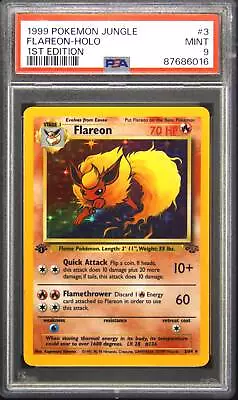 PSA 9 Flareon 1st Edition Holo Jungle 3/64 Holo Rare Graded Pokemon Card 1999 • $294.99