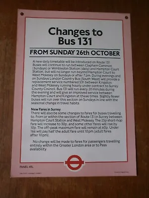 London Transport Timetable Panel Poster-Changes To Route 131 • £1.50