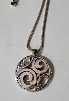 Brighton LONDON GROOVE Silver Cut-out Scroll Crystal Round Pendant Necklace NWOT • $33