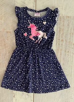 $8.90 • Buy Girls Sz  10 Dress,  Navy Blue Pink Sequin Unicorn