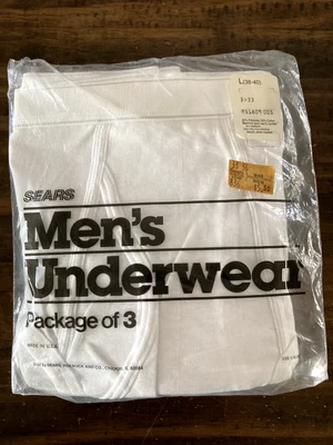 $40 • Buy Vintage Sears Men's Underwear New Package Of 3 Briefs  Size  L 38-40 USA 50/50