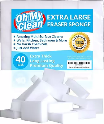 (40 Pack) Extra Large Eraser Sponge - Thick Long Lasting White  • $41.97