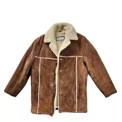 WILSONS Mens Suede Leather Coat Brown Sherpa Lined Jacket Country Size M • $42.49
