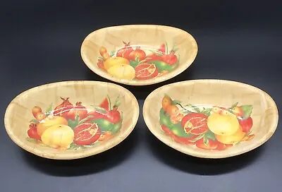 3 Vtg Bamboo Woven Oval Pomerantz Snack Salad Bowls Painted Fruit Image • $18.95