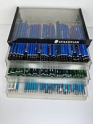 Rare 1960s Vintage Staedtler Pencil Drawer: 170+ Castell Prisma Colors Blue 70 • $209.99
