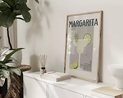 Retro Margarita Cocktail Print With Recipe/ Vintage Wall Art Design • $22.41