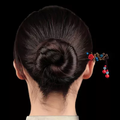 Flower Imitation Jade Hanfu Headdress Hair Fork Wooden Hairpin Hair Chopsticks • $5.79