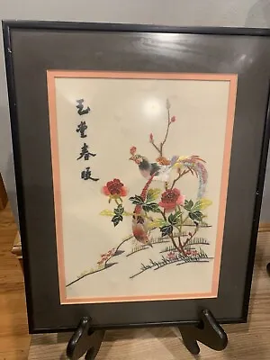 Vintage Silk Chinese Embroidery Birds And Flower • $20