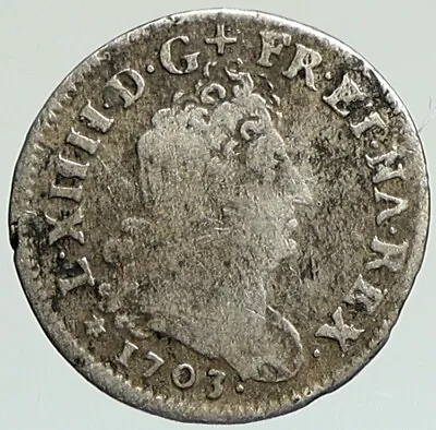 1703 FRANCE King LOUIS XIV FLEUR DE LIS Old Silver French 1/16 Ecu Coin I112128 • £410.69
