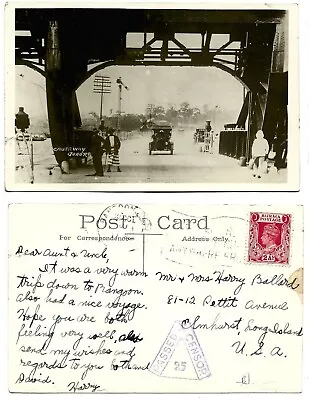MALAYA JOHORE  1941 Causeway Johore RPPC CENSOred Rangoon To USA @ 2As Rate • $9.99