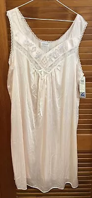 Vintage LORRAINE Pastel Pink Embroidered Lace Chemise Nightgown Women's 2X NWT • $32.89