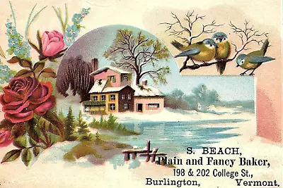 1880s BURLINGTON VERMONT S. BEACH FANCY BAKER VICTORIAN TRADE CARD P145 • $17.81