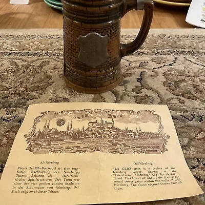 Vintage Gerz Nürnberg Tower Beer Stein With Papers - Germany German • $44