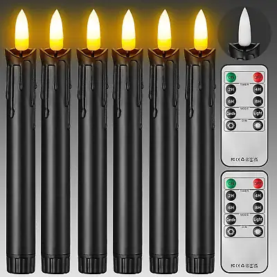 6 PCS Black Wax LED Flameless Taper Candles With Remote Timer 7 Inches Ivory Fl • $14.99