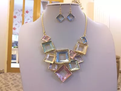 $18.18 • Buy Brand New Gold Tone Necklace And Earrings With Multicoloured Enamel Sections 