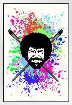 £35.56 • Buy Bob Ross With Crossed Brushes Painting Art White Wood Framed Poster 14x20