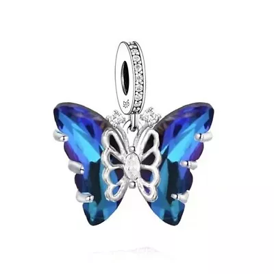 $28.99 • Buy S925 Sterling Silver Hanging BLUE Butterfly Lace Charm By YOUnique Designs