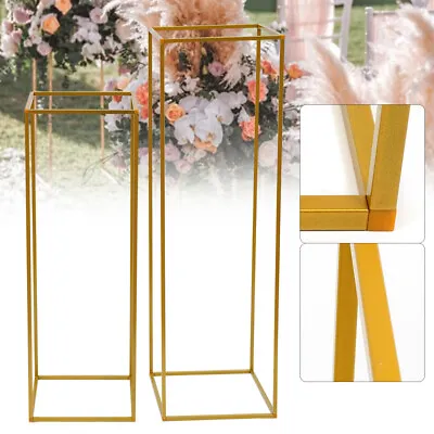 2pcs DIY Gold Metal Flower Rack Geometric Column Stand Wedding Backdrop Decor • $57