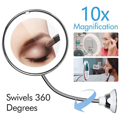 10X Makeup Mirror With LED Light Suction Wall Mount 360 Rotation Foldable • $15.44